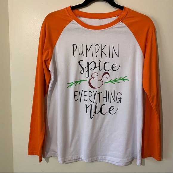 Pumpkin Spice & Everything Nice Graphic Orange/White Baseball Tee - Picture 2 of 7